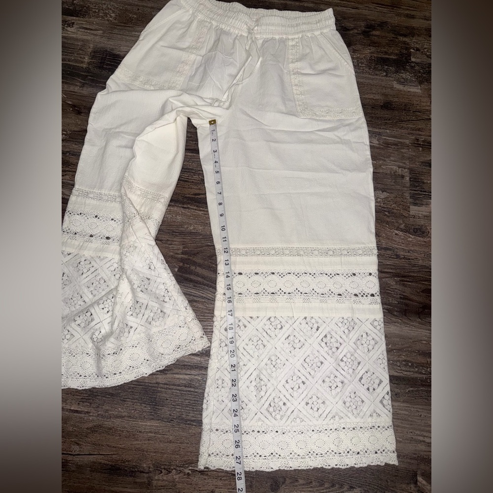NWOT Style&Co Women’s Ivory Cotton Crochet Lace Wide-Leg Pull-On Pants Size L - Picture 4 of 8